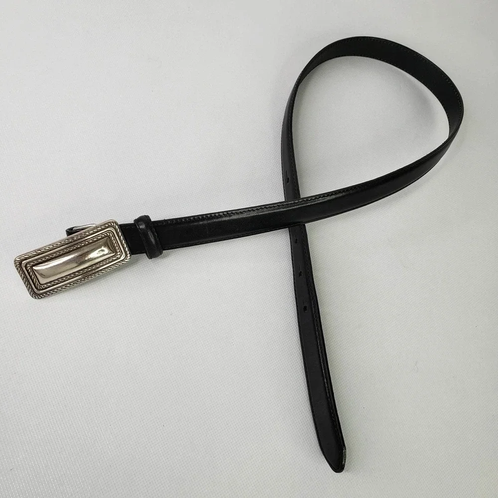 Vintage Brighton Belt Women's Size Medium 30 Leather Skinny Black Silver Buckle